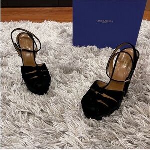 Aquazzura Mira Plateau Black Velvet Platform Heels 39.5